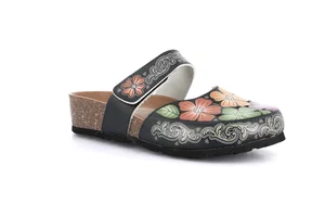 Ciabatta floreale con punta chiusa | LEFT CB0785 - nero