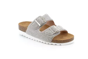 HOLA | Cork slipper with double buckle and glitter CB3291 - silver