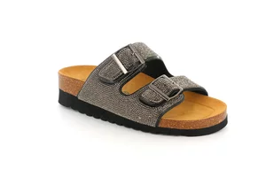 HOLA | Cork slipper with double buckle and glitter CB3291 - black