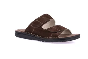 Leather slipper with double hook-and-loop | LAPO CI0870 - testa di moro