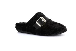 Plush slipper with buckle | GLES CI3177 - black