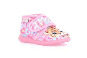 Junior slipper with print and hook-and-loop closure PA1242 - pink