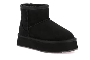 Faux fur ankle boot with light wedge heel PO2145 - black