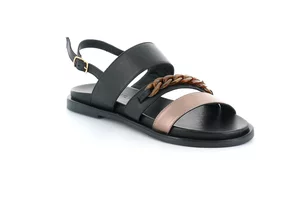 Leather multi-band sandal | FEBE SA2854 - nero bronzo