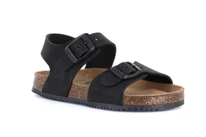 Cork sandal with two buckles | META SB1329 - black