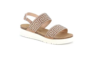 Sandals with Greek motif and appliqués | DOXE SB1335 - cuoio