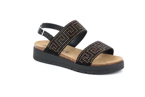 Sandals with Greek motif and appliqués | DOXE SB1335 - black