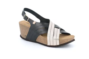 Sandale mit Maxi-Keilabsatz und überkreuzten Bändern SB2066 - schwarz