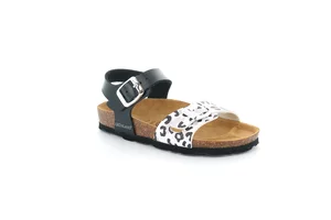 Girl's sandal with leopard motif | LUCE SB2155 - nero multi