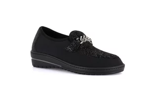 Moccasin with floral patterned upper and chain | NILE SC2596 - black