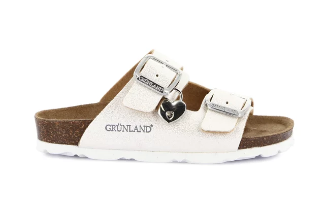 Ciabatta con doppia fibbia e cuoricino accessorio CB0740 - PERLA | Grünland Junior