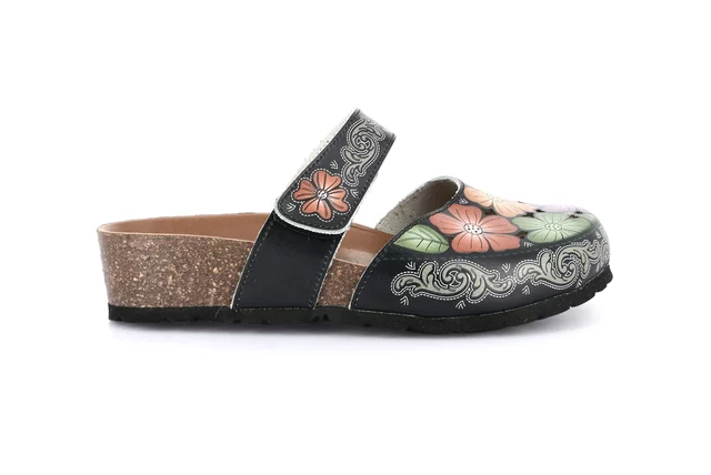 Ciabatta floreale con punta chiusa | LEFT CB0785 - NERO | Grünland