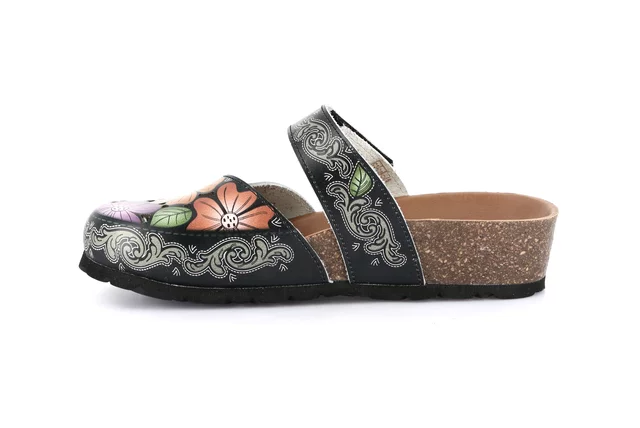 Ciabatta floreale con punta chiusa | LEFT CB0785 - NERO | Grünland