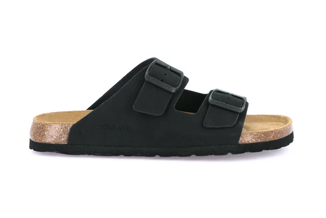 Ciabatta doppia fibbia da uomo in eco-suede | BOBO CB0812 - NERO | Grünland