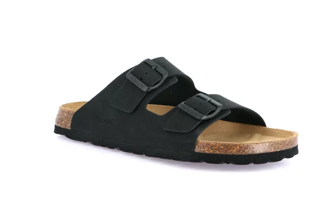 Ciabatta doppia fibbia da uomo in eco-suede | BOBO CB0812 - nero
