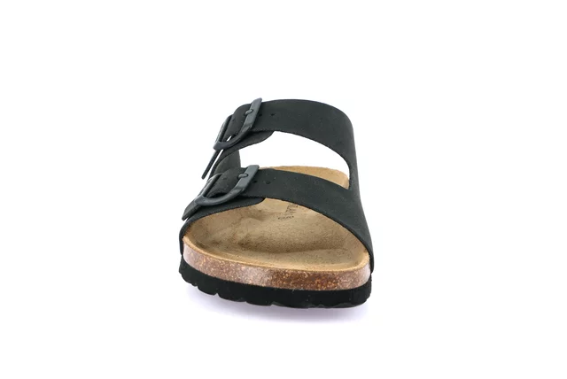 Ciabatta doppia fibbia da uomo in eco-suede | BOBO CB0812 - NERO | Grünland