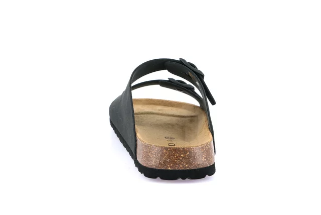 Ciabatta doppia fibbia da uomo in eco-suede | BOBO CB0812 - NERO | Grünland