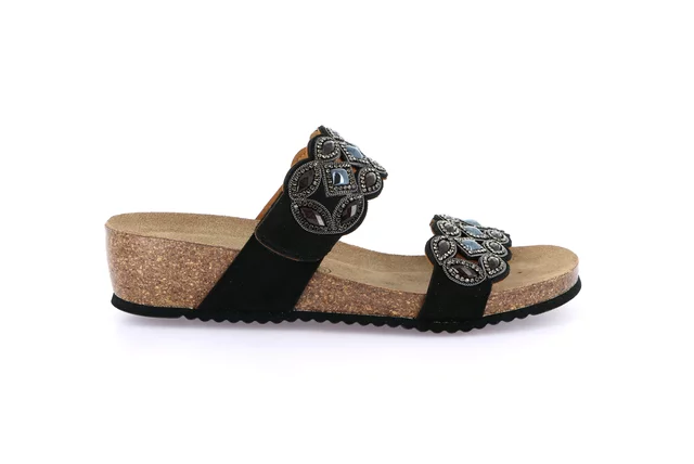 Cork slipper with light wedge | MEMI CB0828 - BLACK | Grünland