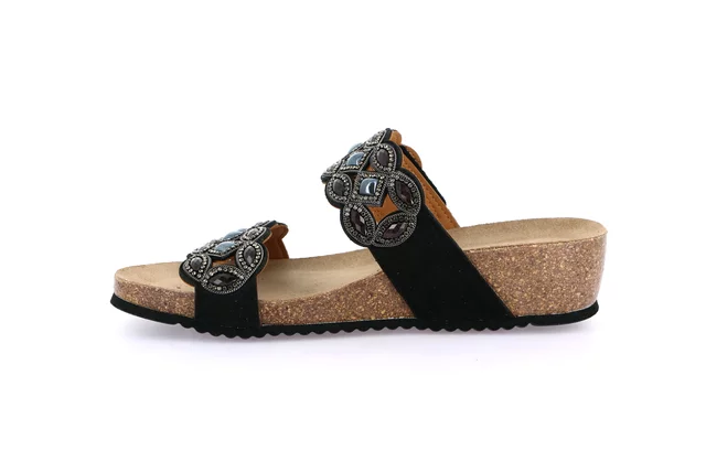 Cork slipper with light wedge | MEMI CB0828 - BLACK | Grünland