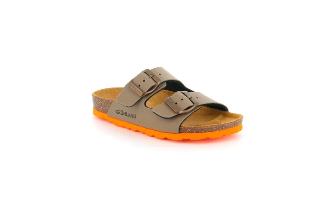 Double buckle slipper for children | LUCE CB1537 - TORTORA-ARANCIO | Grünland Junior