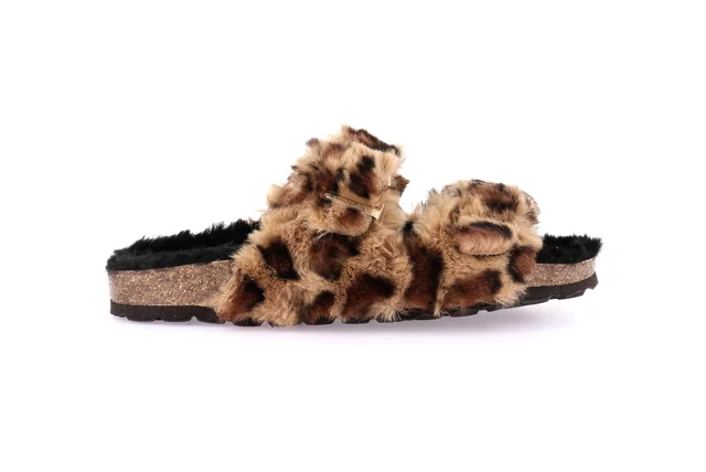 Peluche slipper with double buckle | SARA CB2245 - BEIGE-MULTI | Grünland