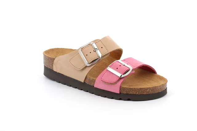 HOLA Sandale mit zweifarbiger Doppelschnalle CB2249 - BEIGE-ROSA | Grünland