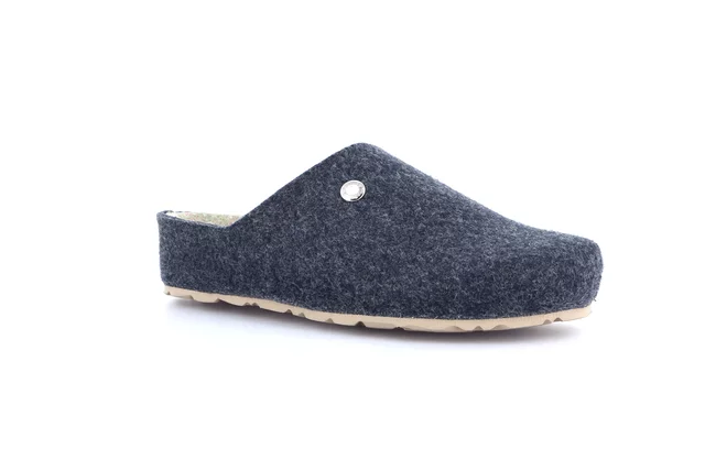 Recycled felt slipper with cork wedge | LESS CB2273 - BLU-PIETRA | Grünland