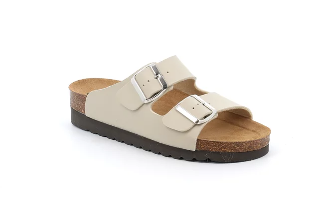 Ciabatta a doppia fibbia da donna CB2445 - beige