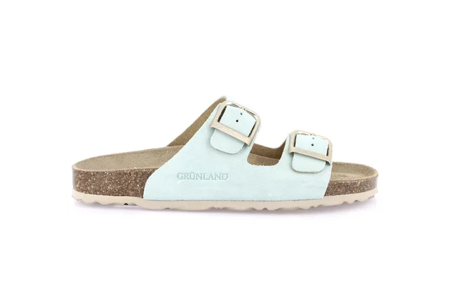 Women's slipper with double band in suede | SARA CB2631 - MENTA | Grünland