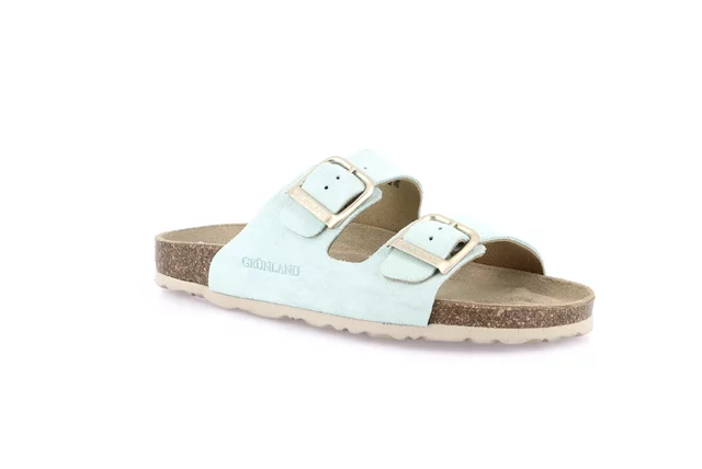 Ciabatta da donna a doppia fascia in camoscio | SARA CB2631 - menta