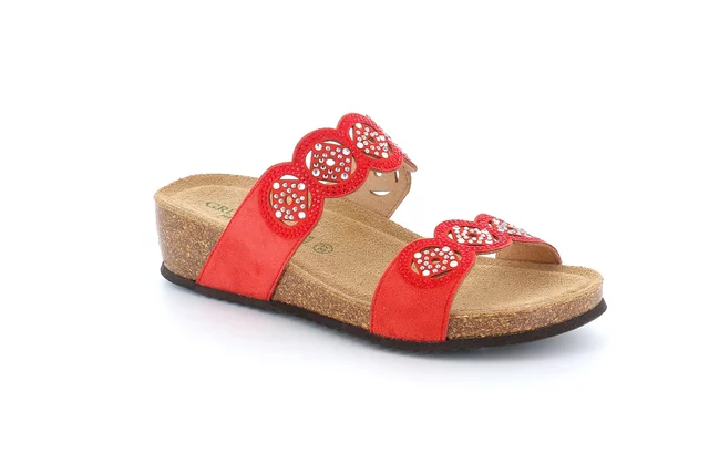 Slipper with double band and rhinestones CB3288 - red