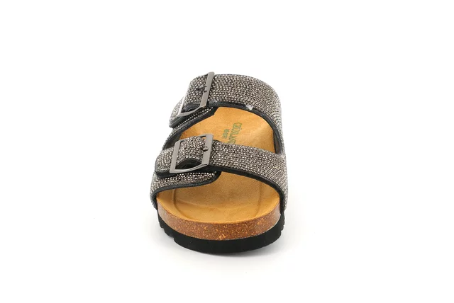 HOLA | Cork slipper with double buckle and glitter CB3291 - BLACK | Grünland