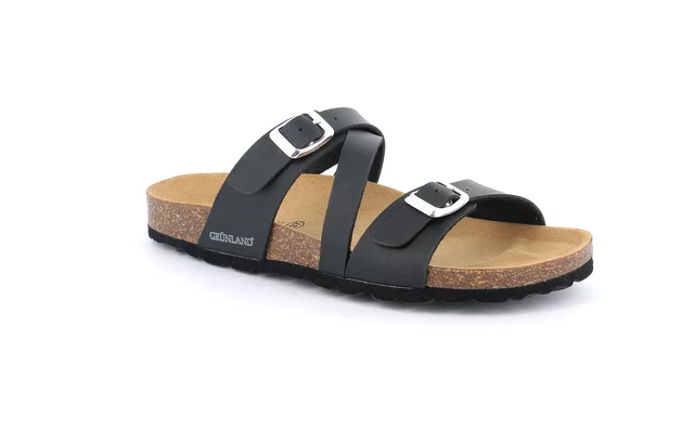 Slipper with buckles in recycled material | SARA CB4016 - BLACK | Grünland