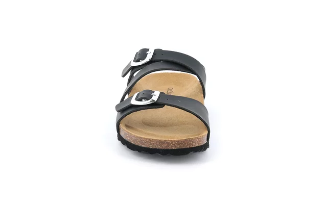 Slipper with buckles in recycled material | SARA CB4016 - BLACK | Grünland