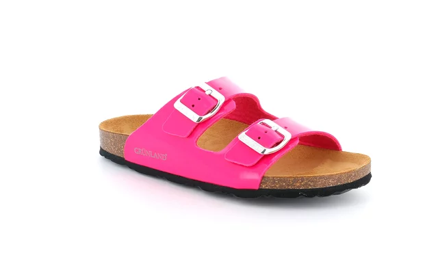 Patent leather double buckle slipper | SARA CB4035 - fuxia
