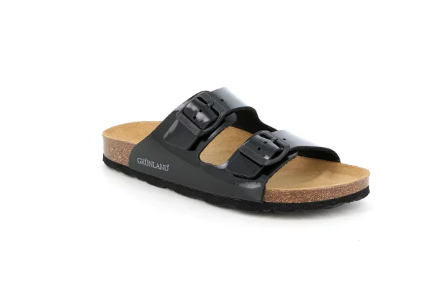 Patent leather double buckle slipper | SARA CB4035 - NERO-NERO | Grünland