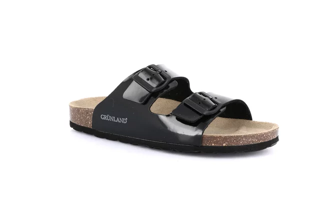 Patent leather double buckle slipper | SARA CB4035 - nero nero