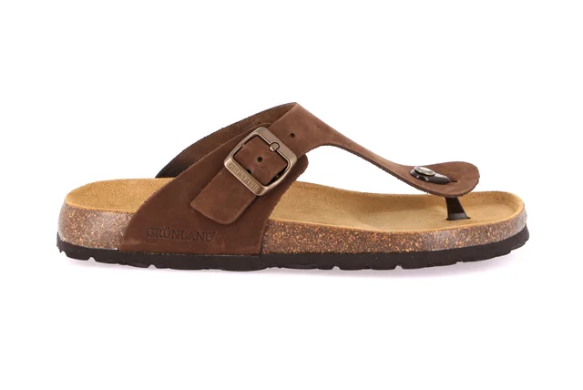 Men's flip-flop slipper in leather | BOBO CC3007 - BROWN | Grünland