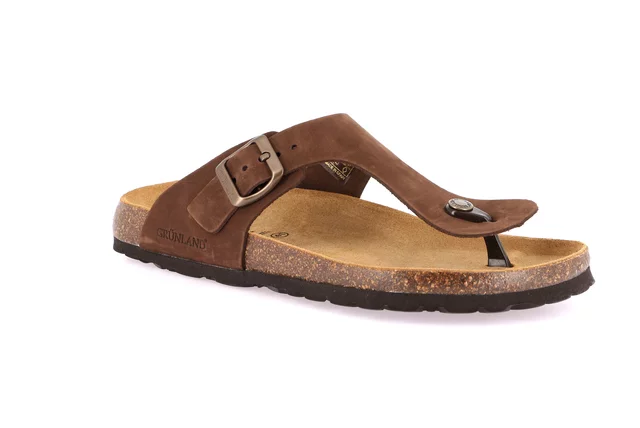 Men's flip-flop slipper in leather | BOBO CC3007 - BROWN | Grünland