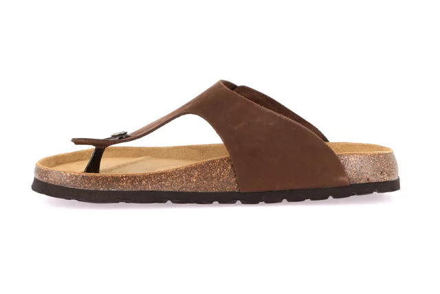 Men's flip-flop slipper in leather | BOBO CC3007 - BROWN | Grünland