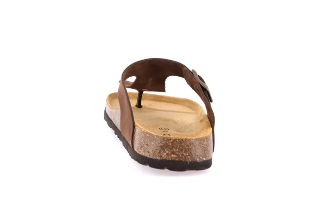 Men's flip-flop slipper in leather | BOBO CC3007 - BROWN | Grünland