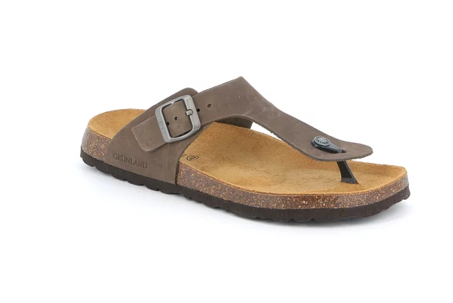Men's flip-flop slipper in leather | BOBO CC3007 - taupe