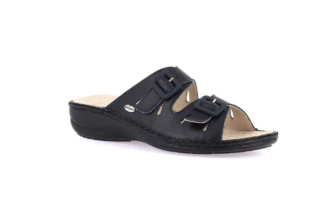 Leather slipper and double buckle CE0569 - blue