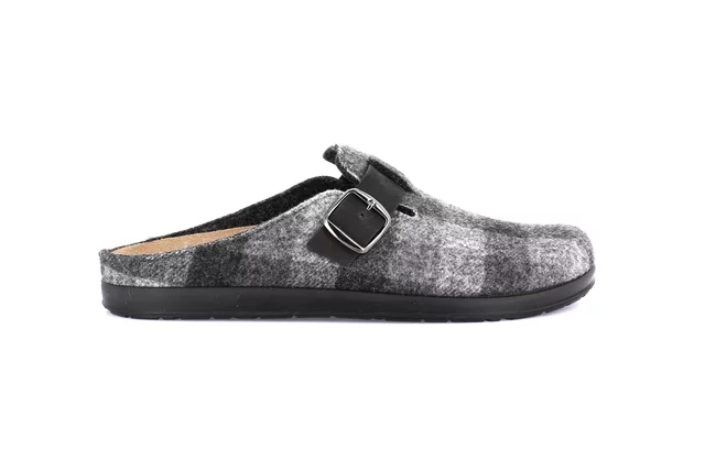 Check-pattern slipper with buckle | PONE CE0767 - BLACK | Grünland