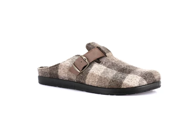 Check-pattern slipper with buckle | PONE CE0767 - TESTA DI MORO | Grünland