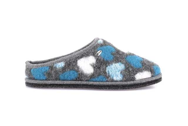 Slipper 100% wool felt | KLOS CI1902 - ANTRACITE-AZZURRO | Grünland