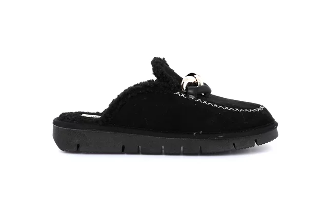 Suede slipper with chain | LOXI CI2608 - BLACK | Grünland