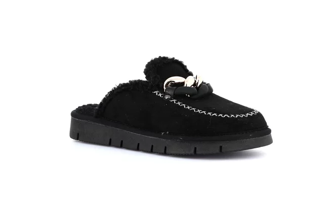 Suede slipper with chain | LOXI CI2608 - black