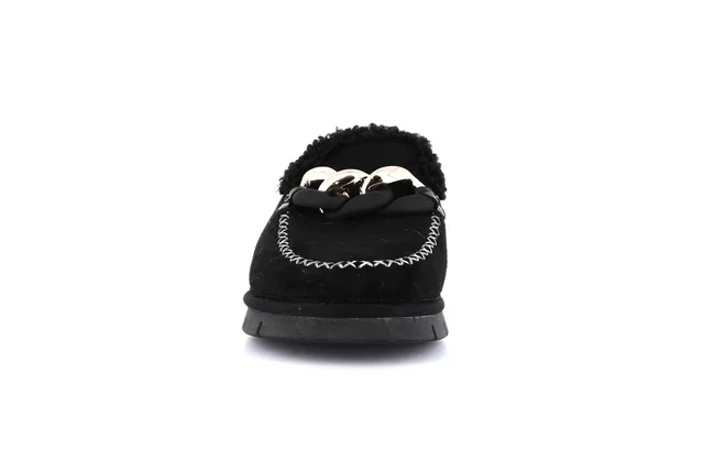 Suede slipper with chain | LOXI CI2608 - BLACK | Grünland