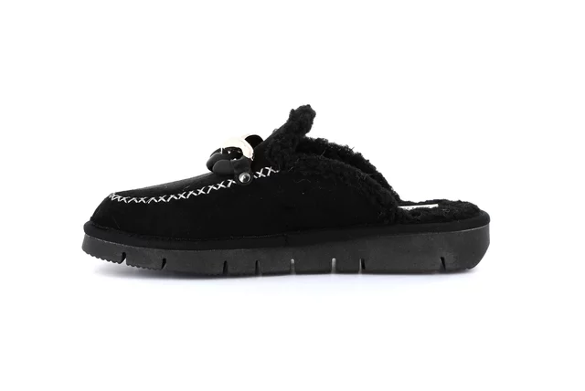 Suede slipper with chain | LOXI CI2608 - BLACK | Grünland